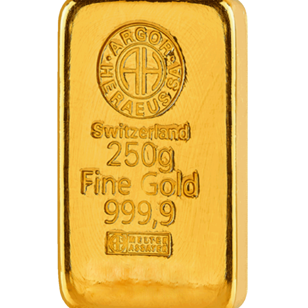 Litý zlatý slitek Argor-Heraeus 250 g