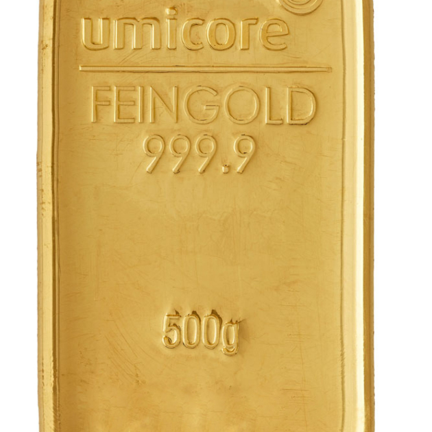 Litý zlatý slitek Umicore 500 g